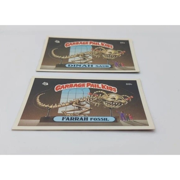 1986 Garbage Pail Kids Dinah Saur & Farrah Fossil #88a & 88b Set Cards Stickers - Picture 4 of 5